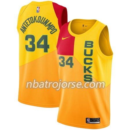 Män Milwaukee Bucks Tröja Giannis Antetokounmpo 34 2018-19 Nike City Edition Gul Swingman Män Milwaukee Bucks Tröja Giannis Antetokounmpo 34 2018-19 Nike City Edition Gul Swingman